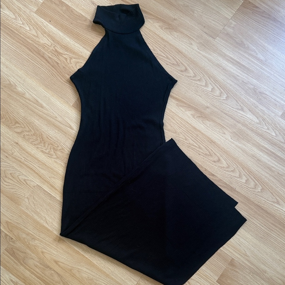 Sleeveless Black Maxi Dress with Turtleneck